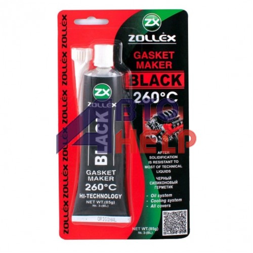 Герметик прокладок Zollex Black Gasket Maker Premium +260°C чёрный 85г