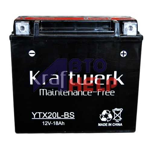Аккумулятор мото KRAFTWERK 6СТ-18А АзЕ YTX20L-BS (210EN)