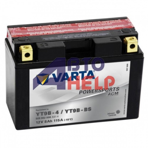 Аккумулятор мото VARTA Powersports AGM 6СТ-8Ah Аз (YT9B-BS, 509902008) (115EN)