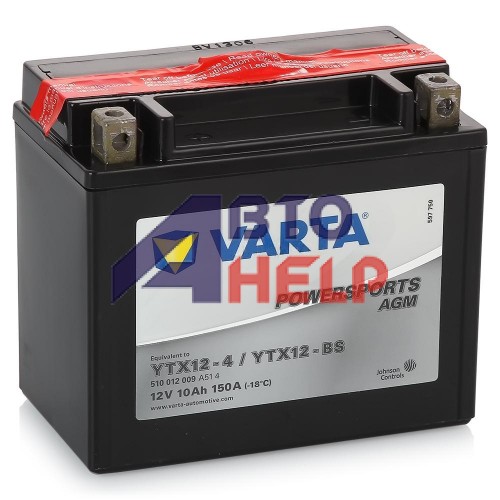 Аккумулятор мото VARTA Powersports AGM 6СТ-10Аh Аз (YTX12-BS, 510012009) (150EN)