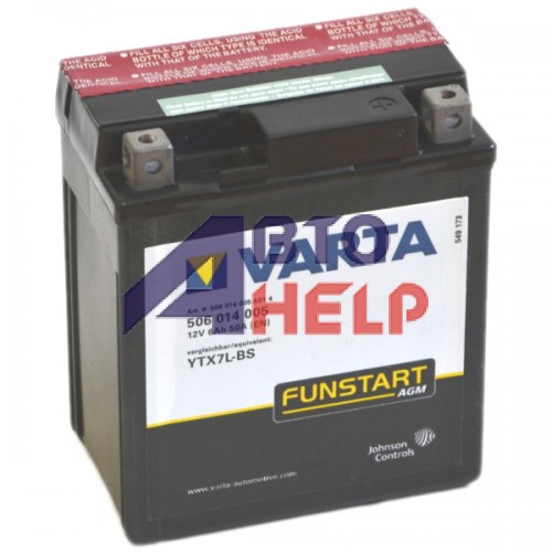 Аккумулятор мото VARTA Funstart AGM 6СТ-6Ah Аз (YTX7L-BS, 506014005) (50EN)