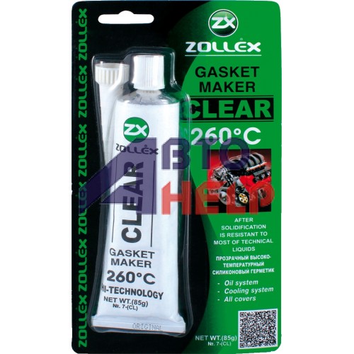 Герметик прокладки Zollex Gasket Maker Clear 260°C прозрачный (7-cl) (85г)